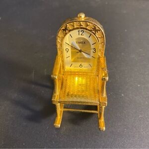 Miniature Desk Shelf Clock Timex Figure Rocking Chair Brass